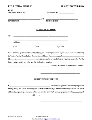 Forms West Virginia Notice Of Hearing Form