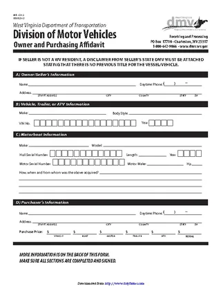 Forms West Virginia Owner And Purchasing Affidavit Form