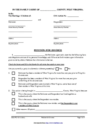 Forms West Virginia Petition For Divorce Form