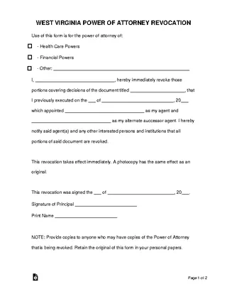 Forms West Virginia Power Of Attorney Revocation Form