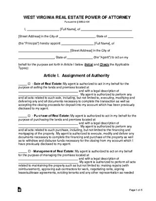Forms West Virginia Real Estate Power Of Attorney Form