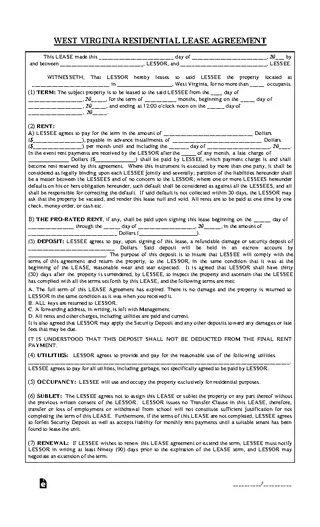 Forms West Virginia Residential Lease Agreement Form