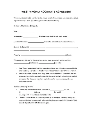 Forms West Virginia Roommate Agreement Form