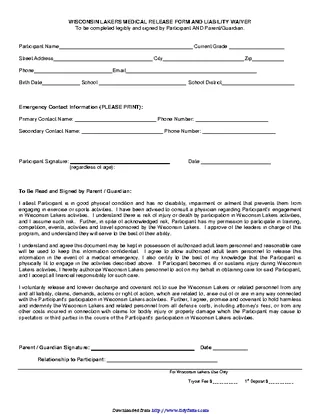 Forms Wisconsin 2013 Lakers Medical Release Form