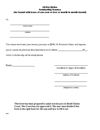 Forms Wisconsin 28 Day Lease Termination Letter