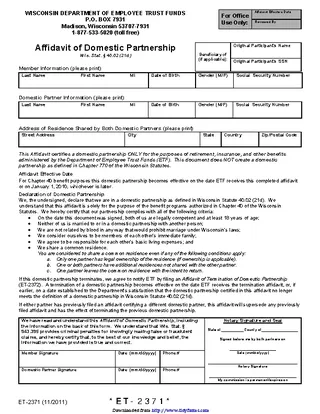 Wisconsin Affidavit Of Domestic Partnership