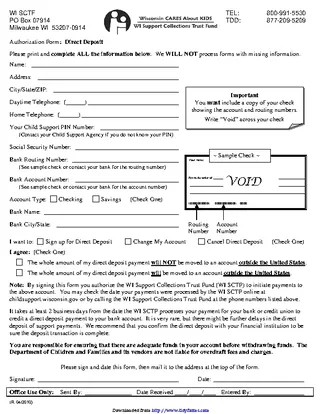 Forms Wisconsin Direct Deposit Form 1