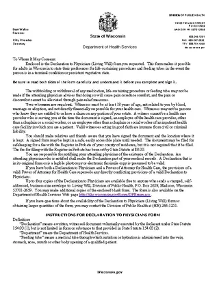 Forms Wisconsin Living Will Physicans Declaration Form