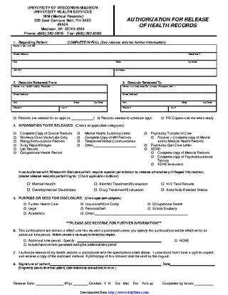 Forms Wisconsin Medical Records Release Form 1