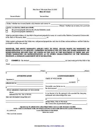 Forms Wisconsin Personal Property Bill Of Sale Form