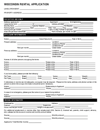 Forms Wisconsin Rental Application Form