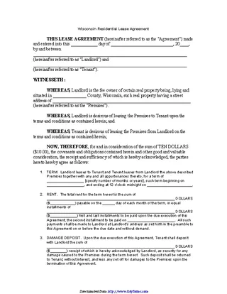 Forms Wisconsin Residential Lease Agreement Template