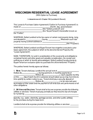 Forms Wisconsin Residential Lease With Option To Purchase Form