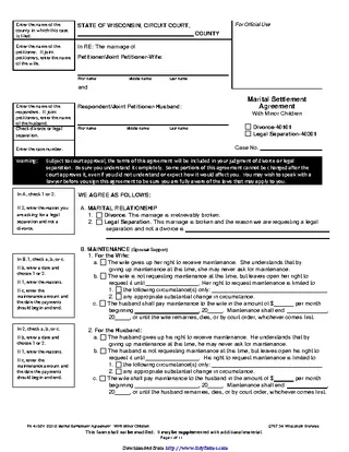 Wisconsin Separation Agreement Template