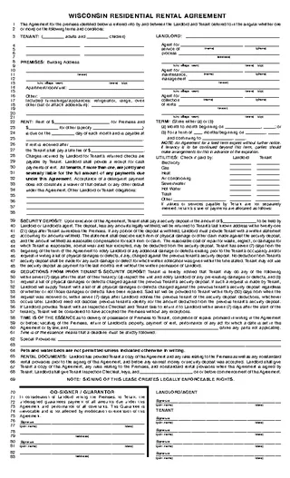 Forms Wisconsin Standard Residential Lease Agreement Template