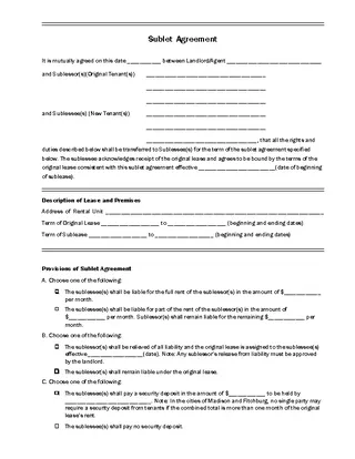 Forms Wisconsin Sublease Agreement Form