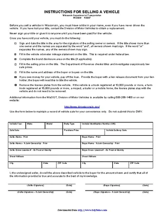 Forms Wisconsin Vehicle Bill Of Sale