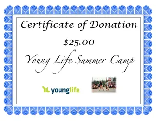 Woodleaf Camp Donation Certificate Template
