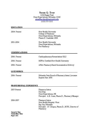 Forms Word Pharmacist Resume Templates