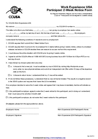 Forms Work Experience Usa Participant 2 Week Notice Form