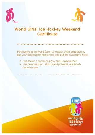 World Girls Ice Hockey Weekend Certificate