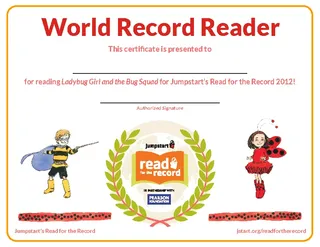 World Record Reader Certificate