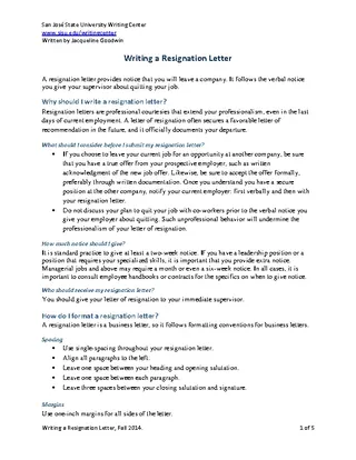 Writing A Resignation Letter Template Example