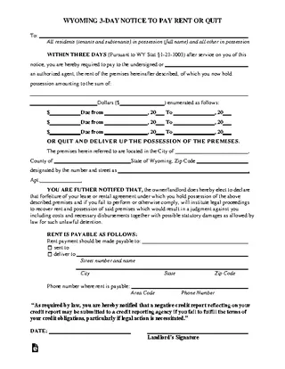 Forms Wyoming 3 Day Notice To Quit Form