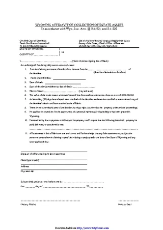 Forms Wyoming Affidavit Of Collection Of Estate Assets Form