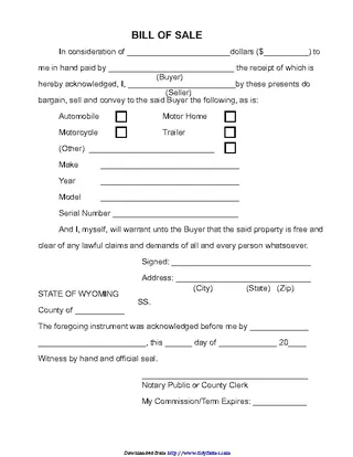 Forms Wyoming Bill Of Sale