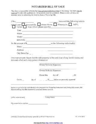 Forms Wyoming Boat Bill Of Sale