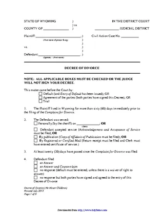 Forms Wyoming Decree Of Divorce No Children Form
