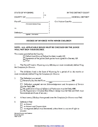 Forms Wyoming Decree Of Divorce With Children Form
