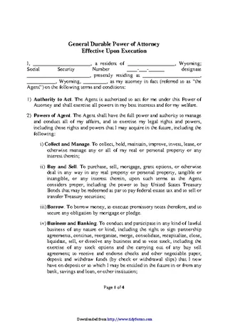 Forms Wyoming General Durable Power Of Attorney Form