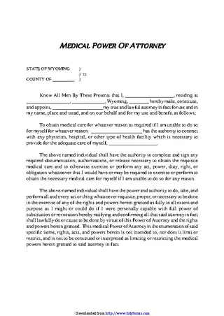 Forms Wyoming Health Care Power Of Attorney Form