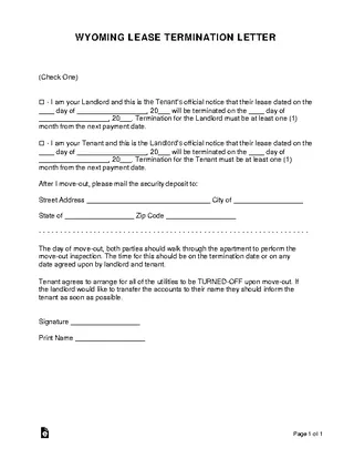 Wyoming Lease Termination Letter Form