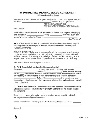 Forms Wyoming Lease With Option To Purchase Form