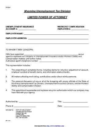 Forms Wyoming Limited Power Of Attorney Form