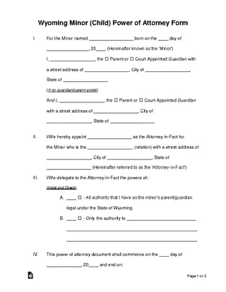 Forms Wyoming Minor Child Parental Power Of Attorney Template