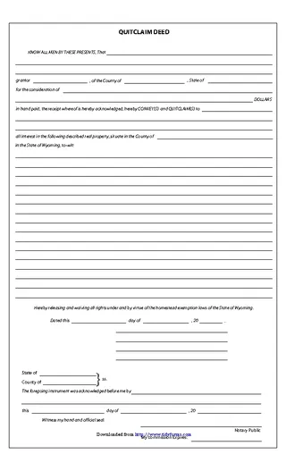Forms Wyoming Quitclaim Deed Form 1