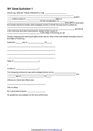 Forms Wyoming Quitclaim Deed Form 2