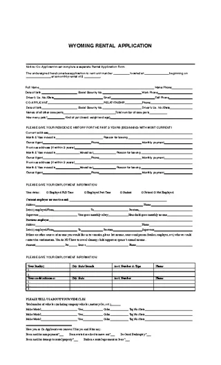 Forms Wyoming Rental Application Form