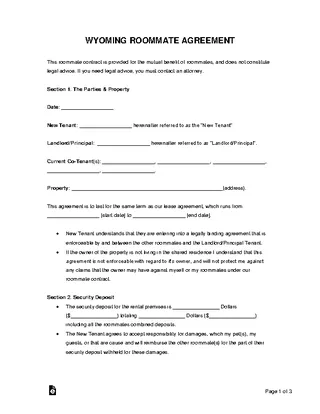 Wyoming Roommate Agreement Form