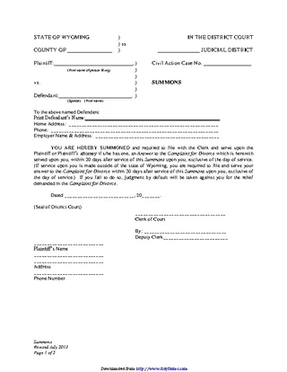 Forms Wyoming Summons With Children Form