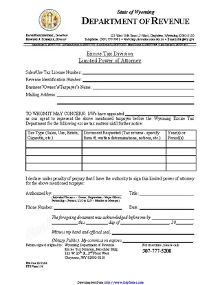 Wyoming Tax Power Of Attorney Form