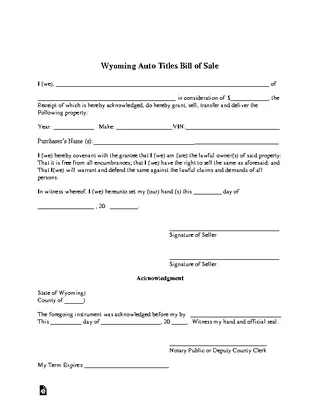 Forms Wyoming Vehicle Bill Of Sale