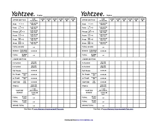 Forms Yahtzee Score Sheets