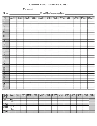 Forms Yearly Attendance Sheet