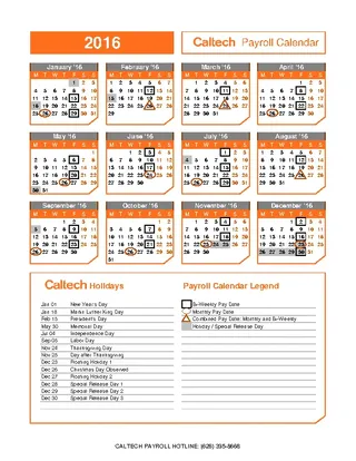 Yearly Payroll Calendar Template