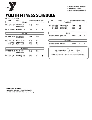 Forms Youth Fitness Schedule Template Fillable PDF Form